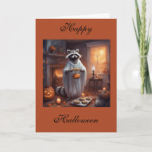 Schwimmender Geist-Waschbär-Halloween-Grußkarte