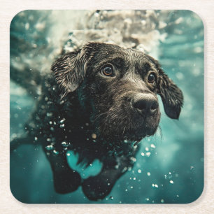 Schwimmender Labrador Welpe Unterwasser Design Rechteckiger Pappuntersetzer