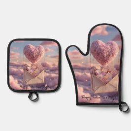 Schwimmendes Herz der Liebesbrief-Design-Postkarte Ofenhandschuh & Topflappen-Set