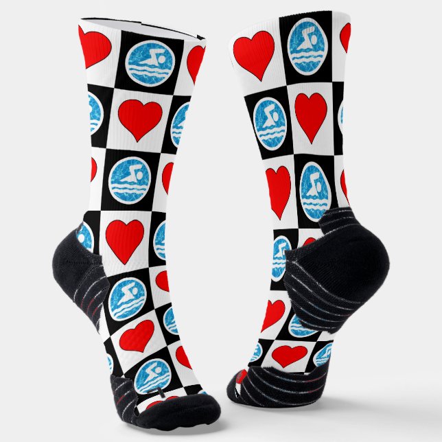Schwimmer Baden und Tauchen Herz und Schwimmer Ico Socken (Gewinkelt)