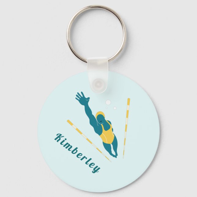 Schwimmer Illustration Schwimmen Individuelle Name Schlüsselanhänger (Vorderseite)