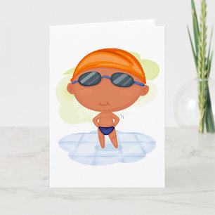 Schwimmer Junge in Glöckchen und Schwimmenkap Karte