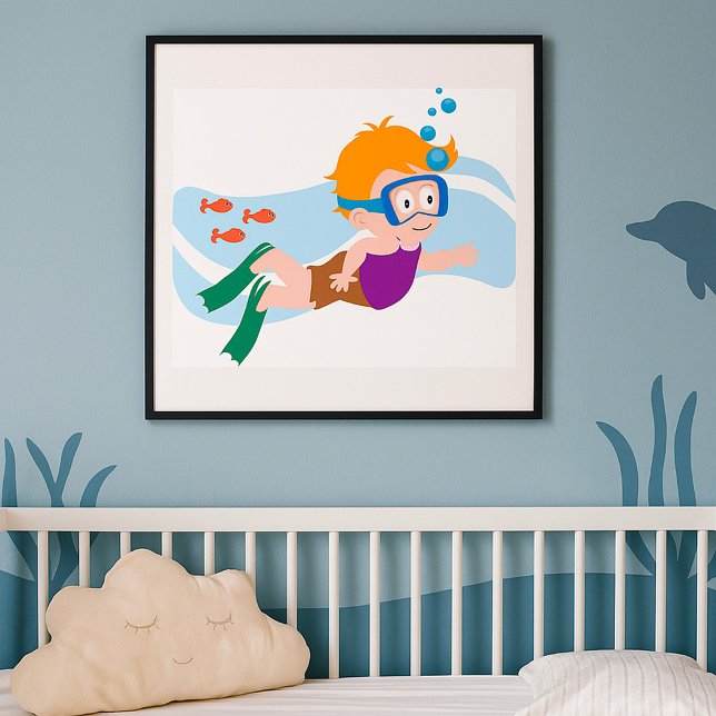 Schwimmer Junge in Glöckchen und Schwimmenkap Poster (Von Creator hochgeladen)