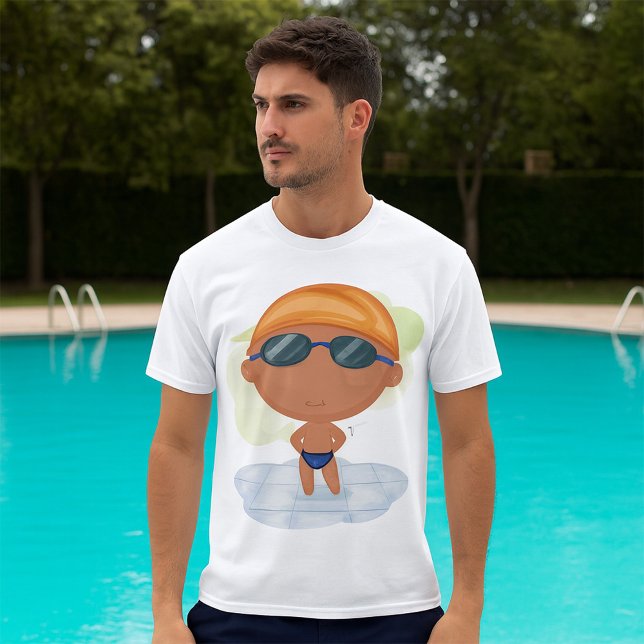 Schwimmer Junge in Glöckchen und Schwimmenkap T-Shirt (Von Creator hochgeladen)