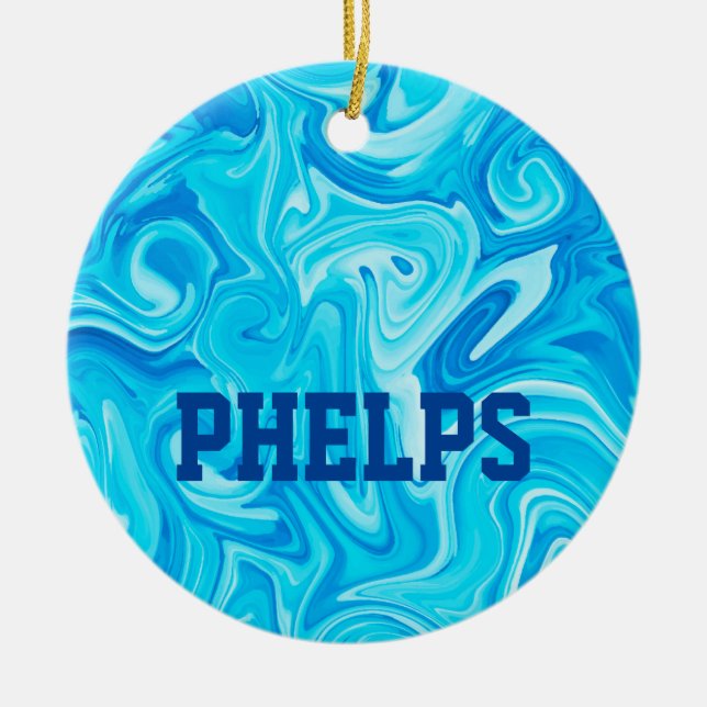 Schwimmer NAME Wasser Art Blauer Badevergnügen Coo Keramik Ornament (Vorne)