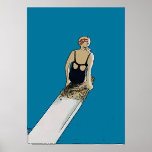 Schwimmerin, abstrakte Frau an Bord, Text hinzufüg Poster