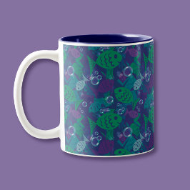 Schwimmfische und Blasen Vibranntes Reef Muster Zweifarbige Tasse
