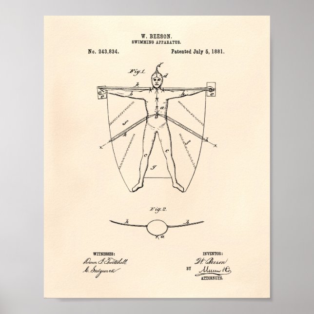 Schwimmgerät 1881 Patent Art Old Peper Poster (Vorne)