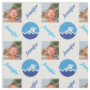 Schwimmgeschenke, Schwimmer auf einem blauen Foto Stoff
