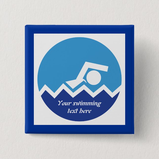 Schwimmgeschenke, Schwimmer auf einem blauen Kreis Button (Vorderseite)