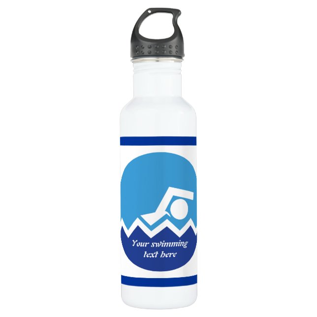 Schwimmgeschenke, Schwimmer auf einem blauen Kreis Edelstahlflasche (Vorderseite)