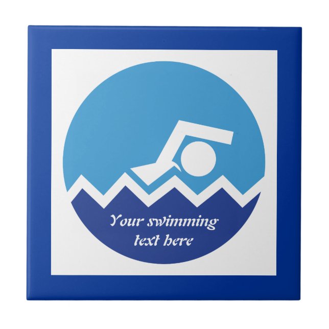 Schwimmgeschenke, Schwimmer auf einem blauen Kreis Fliese (Vorderseite)