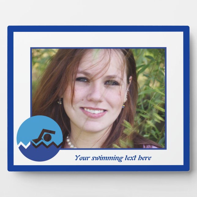 Schwimmgeschenke, Schwimmer auf einem blauen Kreis Fotoplatte (Vorderseite)