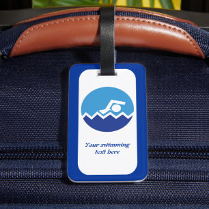 Schwimmgeschenke, Schwimmer auf einem blauen Kreis Gepäckanhänger