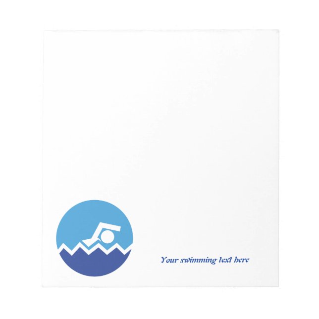 Schwimmgeschenke, Schwimmer auf einem blauen Kreis Notizblock (Vorderseite)