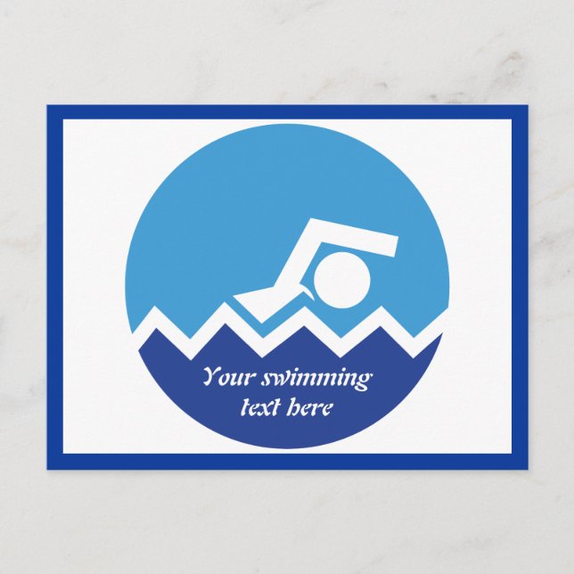 Schwimmgeschenke, Schwimmer auf einem blauen Kreis Postkarte (Vorderseite)