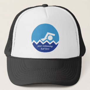 Schwimmgeschenke, Schwimmer auf einem blauen Kreis Truckerkappe