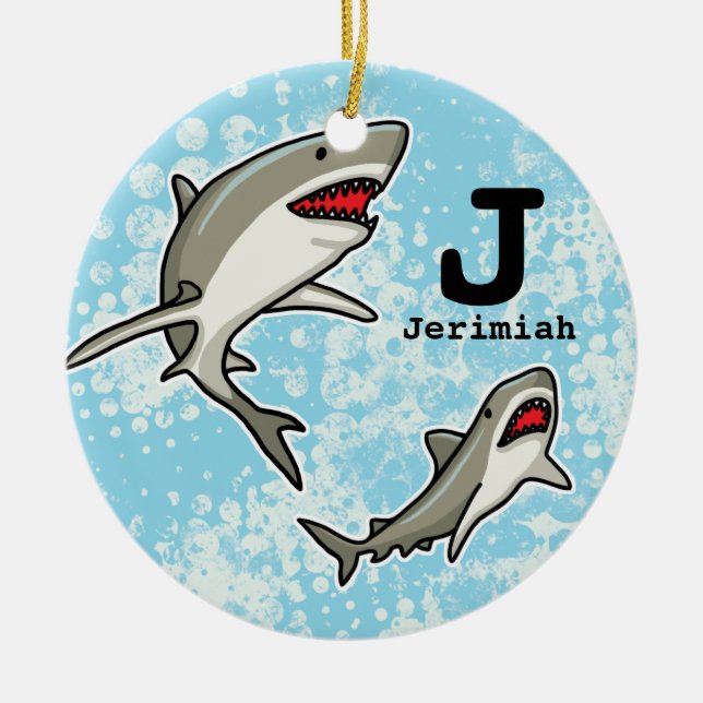 Schwimmhaie, Name des Kindes und Monogramm hinzufü Keramik Ornament (Vorne)