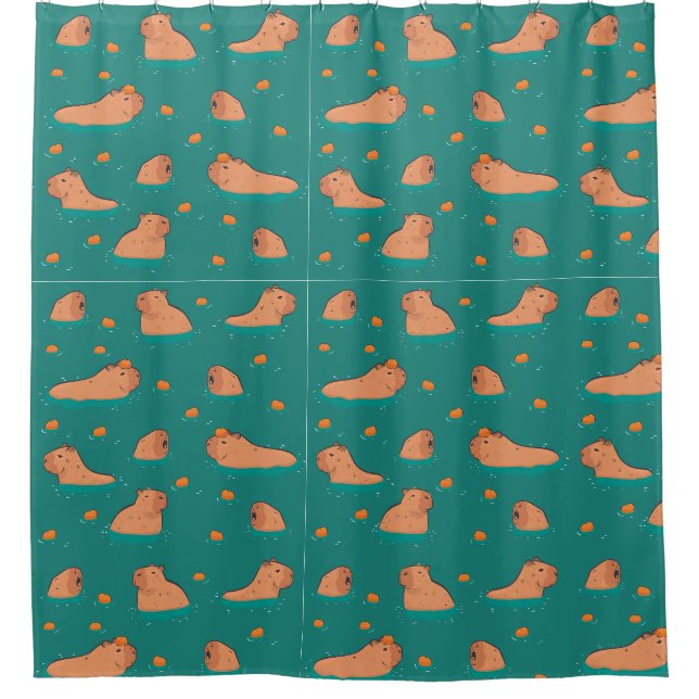 Schwimmkapybaras mit orangefarbenen duschvorhang (Vorderseite)
