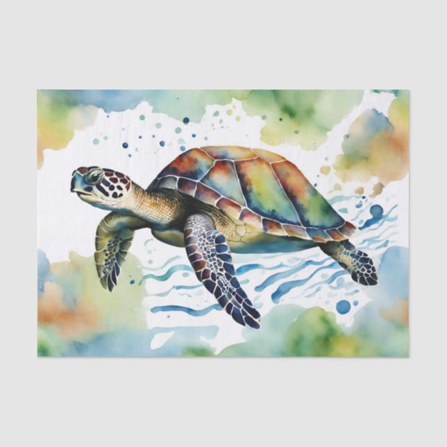 Schwimmsee Schildkröte Abstrakt Wasserfarbe Seidenpapier (Vorderseite)