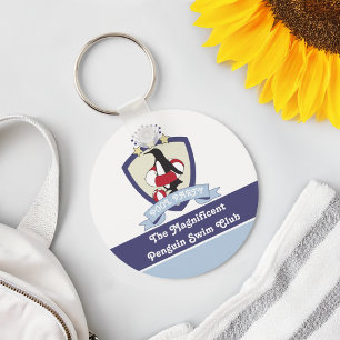 Schwimmverein-Wappen Süßer Cartoon-Pinguin Kinder Schlüsselanhänger