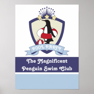 Schwimmverein-Wappen Süßer Pinguin Kinder-Poolpart Poster