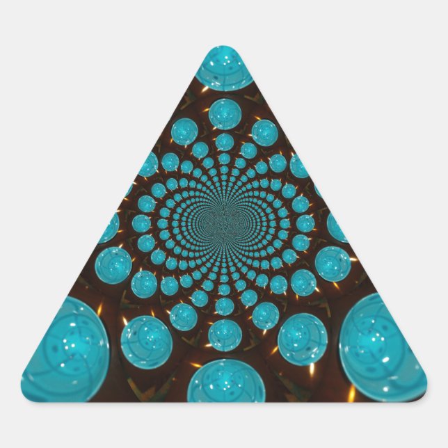 Schwindelnde Anzeige von Cyan Lights Kaleidoskop A Dreieckiger Aufkleber (Vorderseite)