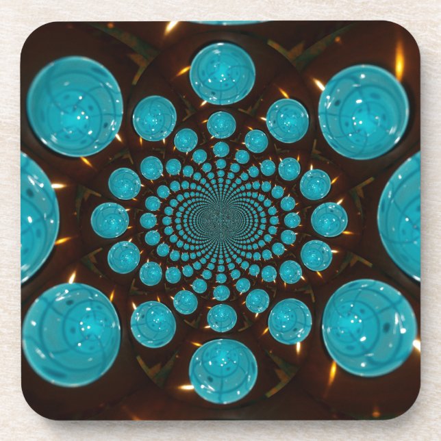 Schwindelnde Anzeige von Cyan Lights Kaleidoskop A Getränkeuntersetzer (Vorderseite)