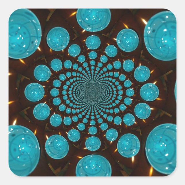 Schwindelnde Anzeige von Cyan Lights Kaleidoskop A Quadratischer Aufkleber (Vorderseite)