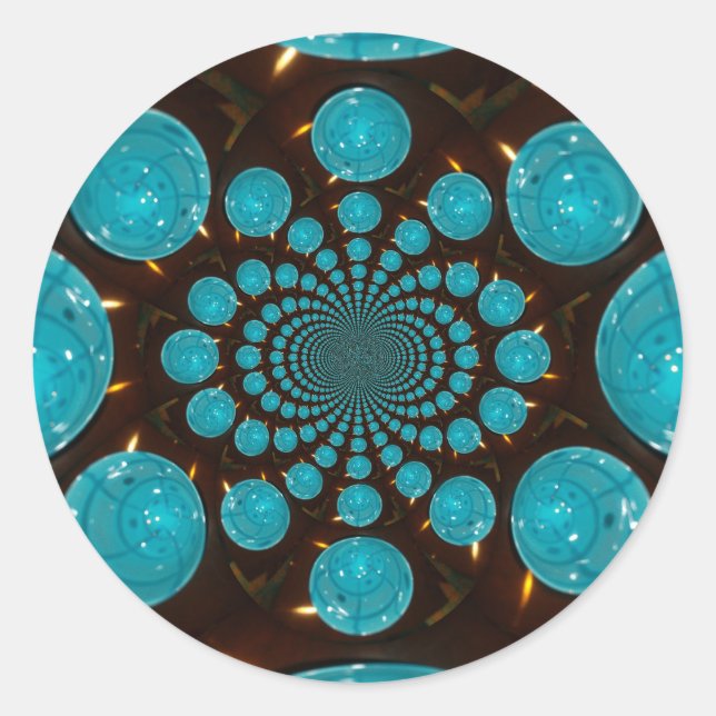 Schwindelnde Anzeige von Cyan Lights Kaleidoskop A Runder Aufkleber (Vorderseite)