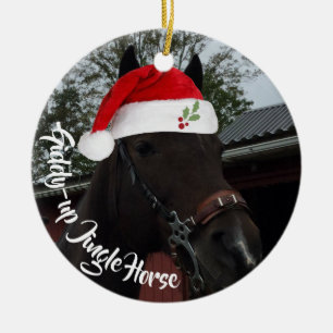 Schwindliges hohes Klingel-PferdeweihnachtsFoto Keramik Ornament