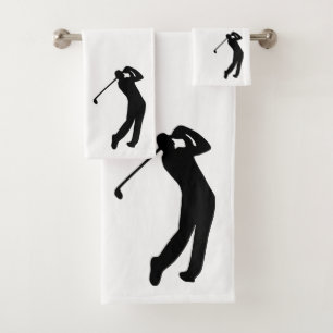 Schwingen der Golfer-Silhouette Schwarz-weiß Badhandtuch Set