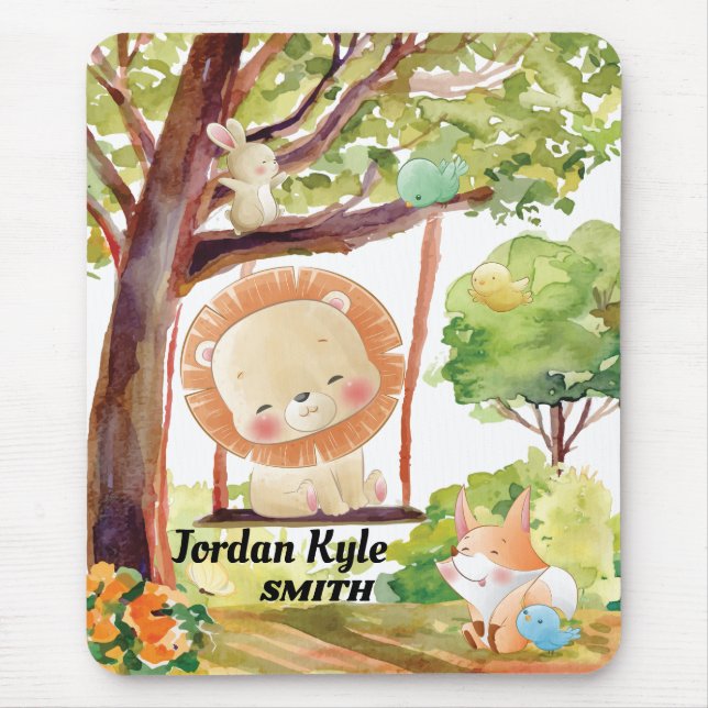 Schwingen Löwe, Fox, Sonne und Vögel Weiße Natur Mousepad (Vorne)