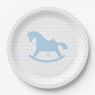 SchwingpferdeSilhouette-Baby-Duschen-Platten-Blau Pappteller