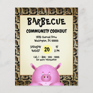 Schwitzendes rosa Cartoon-Schwein Barbecue Flyer