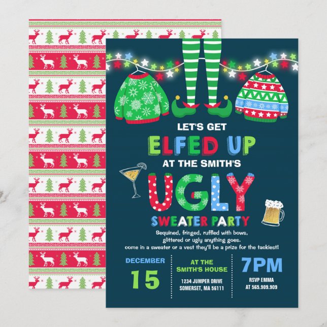Schwitzige Sweater Party Einladung Weihnachten erl (Vorne/Hinten)