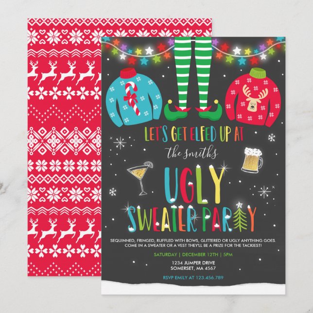 Schwitzige Sweater Party Einladung Weihnachten erl (Vorne/Hinten)