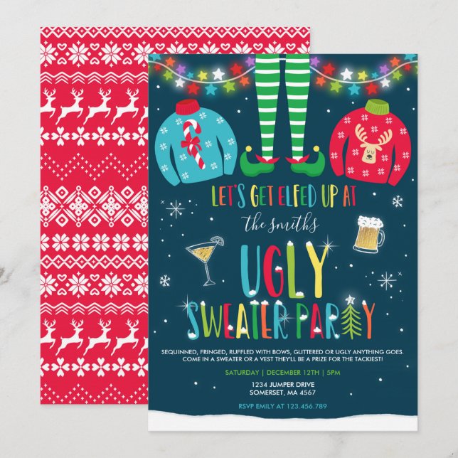 Schwitzige Sweater Party Einladung Weihnachten erl (Vorne/Hinten)