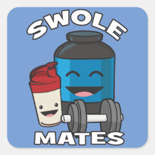 SCHWOLEMATE Funny Protein Bodybuilding Motivierend Quadratischer Aufkleber