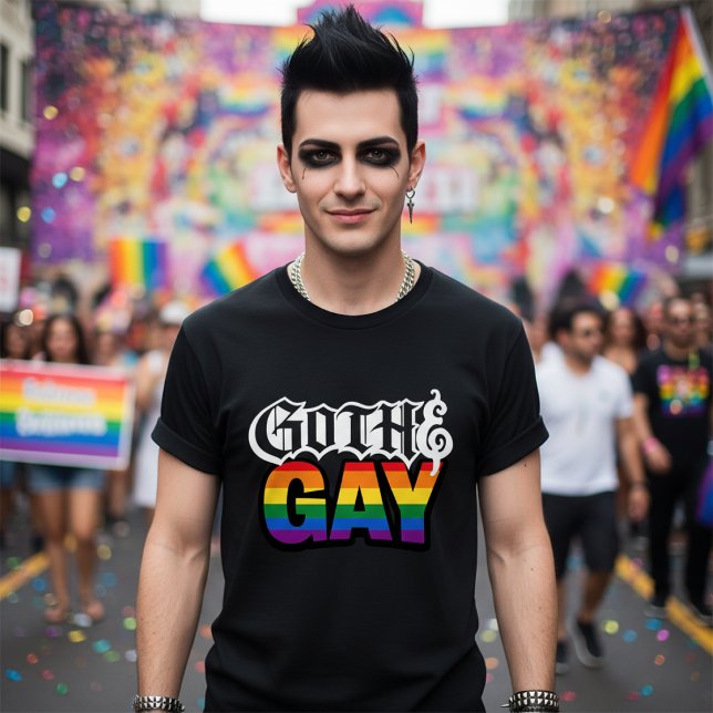 Schwul Goth T-Shirt (Gay Goth T-Shirt by Ricaso. For the dark moody but rainbow gothic - ideal for pride parades )