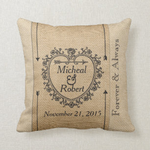 Schwule Fancy Burlap Jubiläumsdatum Herz Kissen