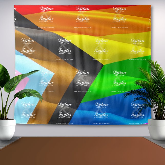 Schwule Hochzeits-Step-and-Repeat-Pride-Flagge Hin Wandteppich (Von Creator hochgeladen)