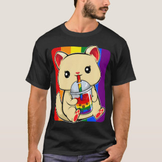 Schwule Katze trinkt Boba Lgbt-Q Süße Kawaii Kitte T-Shirt
