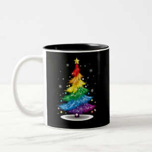 Schwule LGBT Pride Regenbogen Weihnachtsbaum Frohe Zweifarbige Tasse
