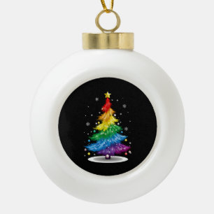 Schwule LGBT-Stolz-Regenbogen-Weihnachtsbaum Frohe Keramik Kugel-Ornament