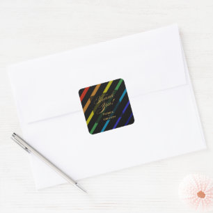 Schwule Männer Hochzeit Eleganter Regenbogen Danke Quadratischer Aufkleber
