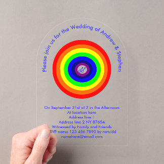 Schwule Männer Runde Regenbogen Hochzeit Acryleinladungen