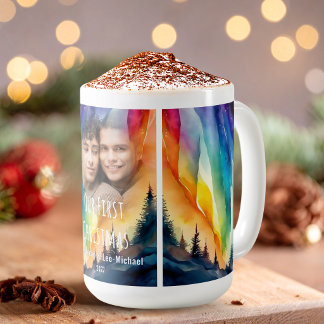 Schwule Wasserfarben-Weihnachtsfoto mit Nordlichte Kaffeetasse