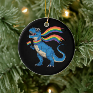 Schwulen-Stolz Dino Trex Regenbogenflagge Lgbt Ver Keramik Ornament