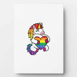 Schwulen-Stolz-Einhorn-Herz-Regenbogen-Flagge-Lgbt Fotoplatte